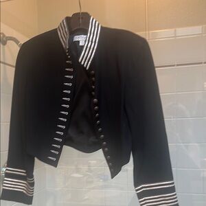 Vintage Karen Kane Black and Silver Blazer with Striped Details